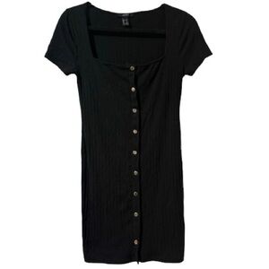 Forever 21 Black Button-Front Ribbed Knit Dress